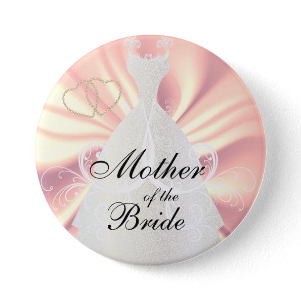 Elegant Bridal Dress on Rose Satin Pinback Button
