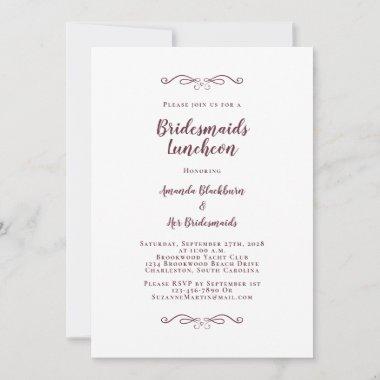 Elegant Bridal Luncheon Bridesmaids Burgundy White Invitations