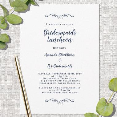 Elegant Bridal Luncheon Bridesmaids Chic Navy Blue Invitations