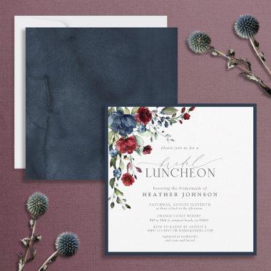 Elegant Bridal Luncheon Floral Navy Blue Burgundy Invitations