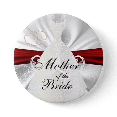 Elegant Bridal Party with Red & Gold Accents Pinback Button