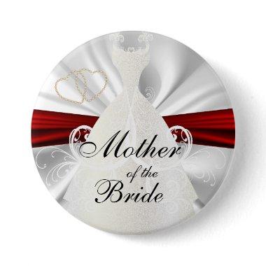 Elegant Bridal Party with Red & Gold Accents Pinback Button