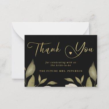 Elegant bridal shower black gold script thank you note Invitations