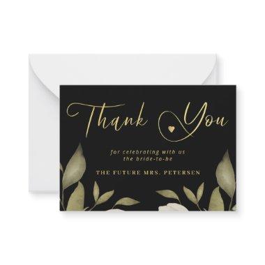 Elegant  black gold script thank you note