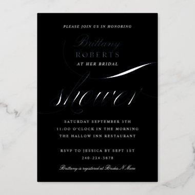 Elegant Bridal Shower Black Silver Foil Invitations