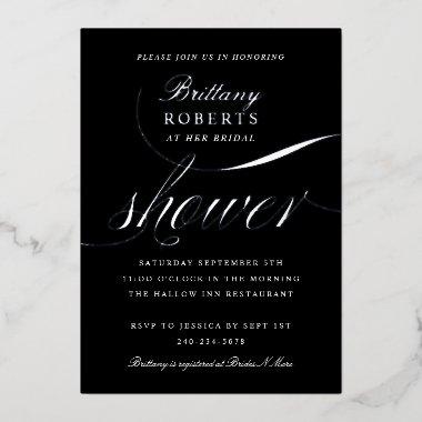 Elegant Bridal Shower Black Silver Foil Invitations