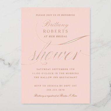 Elegant Bridal Shower Blush Rose Gold Foil Invitations