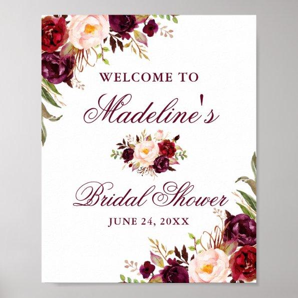 Elegant Bridal Shower Burgundy Floral Poster