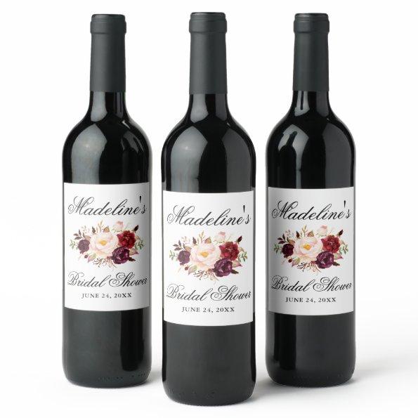 Elegant  Burgundy Floral Wine Label
