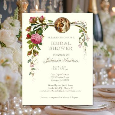 Elegant Bridal Shower Catholic Roses Invitations