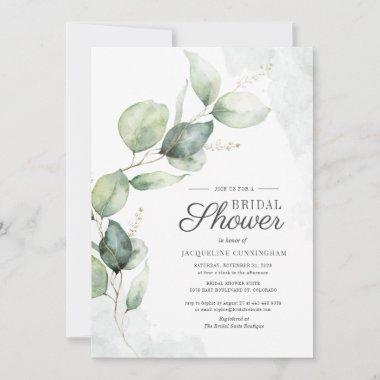 Elegant Bridal Shower Eucalyptus Script Floral Invitations