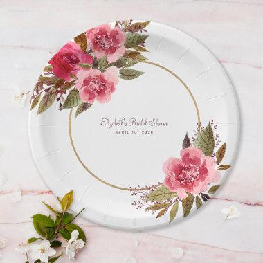 Elegant Bridal Shower Floral Watercolor Fancy Pink Paper Plates