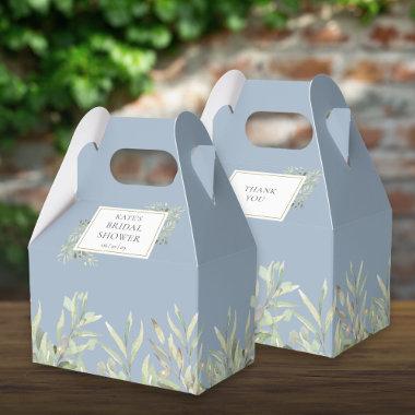 Elegant Bridal Shower Greenery Leaves Dusty Blue Favor Boxes