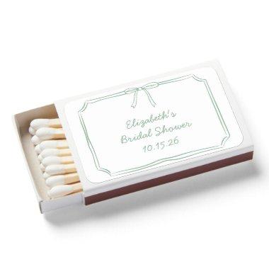 Elegant  Hand Drawn Sage Green Bow Matchboxes