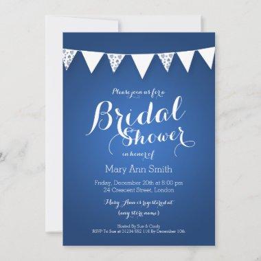 Elegant Bridal Shower Love Bunting Blue Invitations