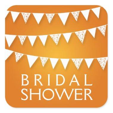 Elegant Bridal Shower Love Bunting Orange Square Sticker