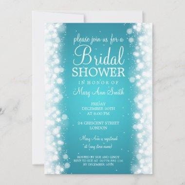 Elegant Bridal Shower Magic Sparkle Turquoise Invitations