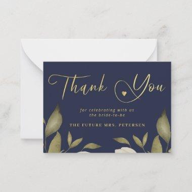 Elegant bridal shower navy gold script thank you note Invitations