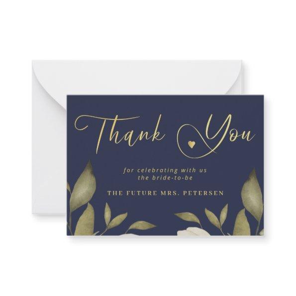Elegant  navy gold script thank you note