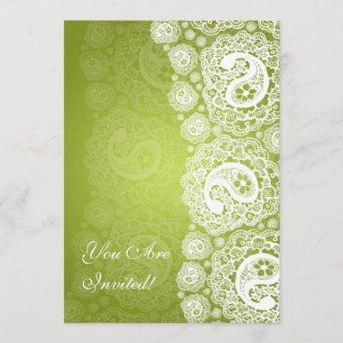 Elegant Bridal Shower Paisley Lace Lime Green Invitations