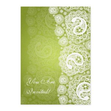 Elegant Bridal Shower Paisley Lace Lime Green Invitations