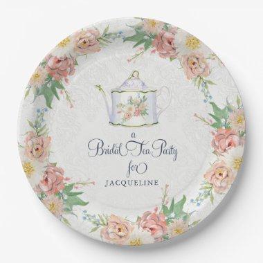 Elegant Bridal Shower Pink n White Painted Floral Paper Plates