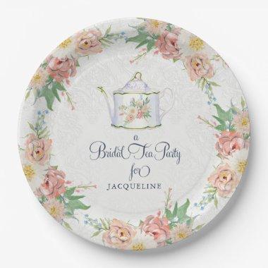 Elegant  Pink n White Painted Floral Paper Plates
