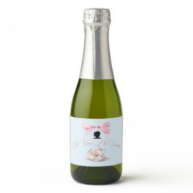 Elegant  Regency Bow Silhouette Blue Sparkling Wine Label