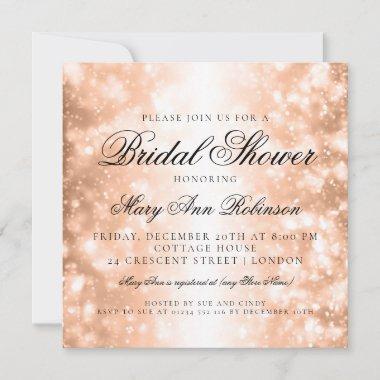 Elegant Bridal Shower Rose Gold Shimmer Lights Invitations