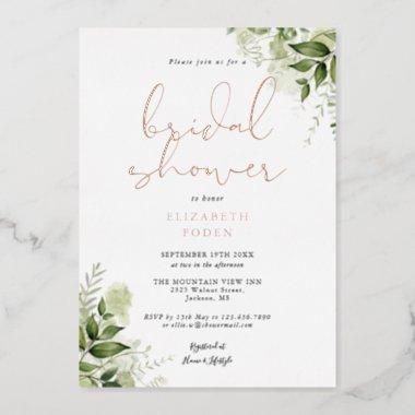 Elegant Bridal Shower Rustic Greenery Monogram Foil Invitations
