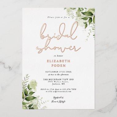 Elegant  Rustic Greenery Monogram Foil