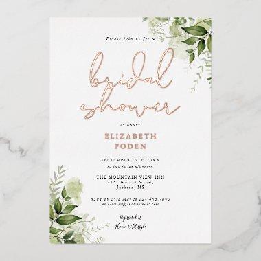 Elegant Bridal Shower Rustic Greenery Monogram Foil Invitations