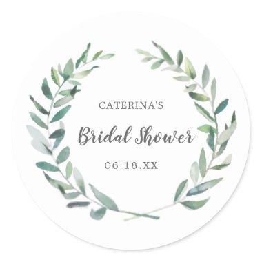 Elegant  Watercolor Greenery Wreath Classic Round Sticker