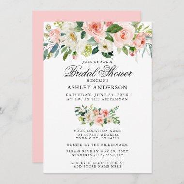 Elegant Bridal Shower Watercolor Pink Floral Invitations