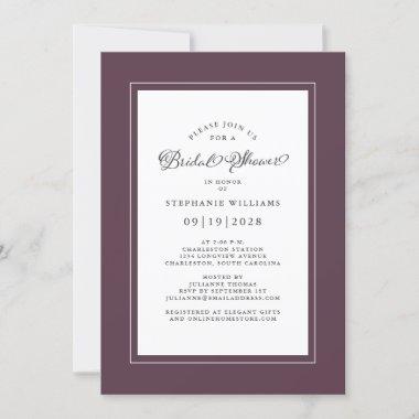 Elegant Bridal Shower Wedding Calligraphy Purple Invitations