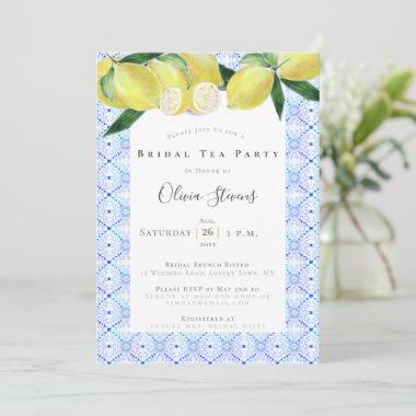 Elegant Bridal Tea Party Yellow Lemons Shower Invitations