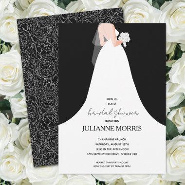 Elegant Bride Black and White Bridal Shower Invitations