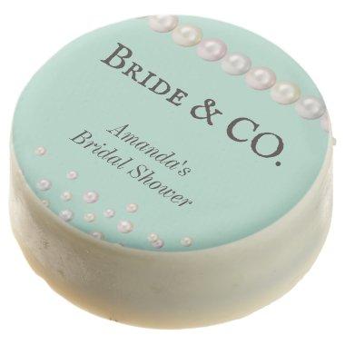 Elegant Bride & Co Teal Blue Pearl Bridal Shower Chocolate Covered Oreo