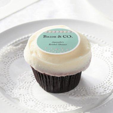 Elegant Bride & Co Teal Blue Pearl Bridal Shower Edible Frosting Rounds