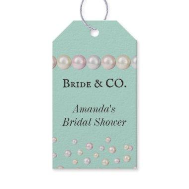 Elegant Bride & Co Teal Blue Pearl Bridal Shower Gift Tags