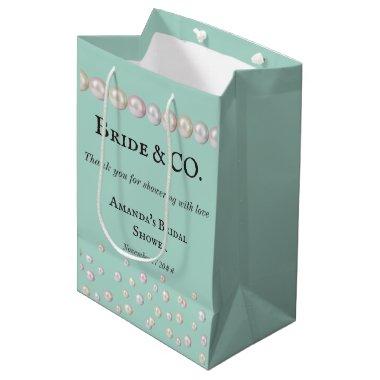 Elegant Bride & Co Teal Blue Pearl Bridal Shower Medium Gift Bag