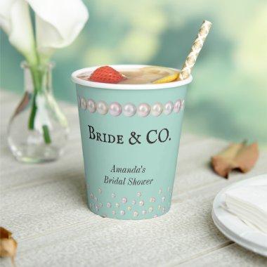 Elegant Bride & Co Teal Blue Pearl Bridal Shower Paper Cups