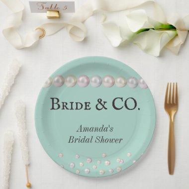 Elegant Bride & Co Teal Blue Pearl  Paper Plates