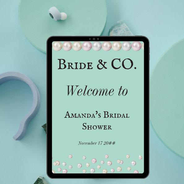 Elegant Bride & Co Teal Blue Pearl Bridal Shower Poster