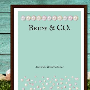 Elegant Bride & Co Teal Blue Pearl Bridal Shower Poster