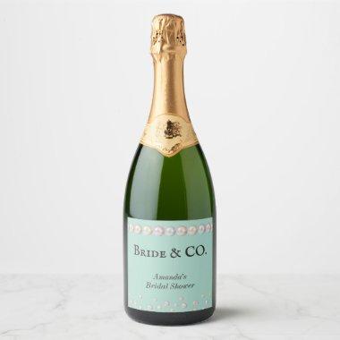 Elegant Bride & Co Teal Blue Pearl Bridal Shower Sparkling Wine Label