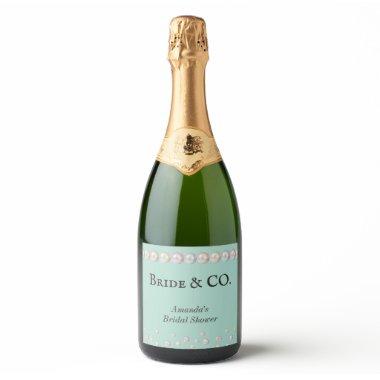 Elegant Bride & Co Teal Blue Pearl Bridal Shower Sparkling Wine Label