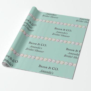 Elegant Bride & Co Teal Blue Pearl Bridal Shower Wrapping Paper