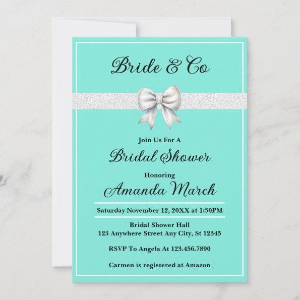 Elegant Bride & Co White Glitter Bridal Shower Invitations