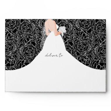 Elegant Bride on Black Bridal Shower Envelope